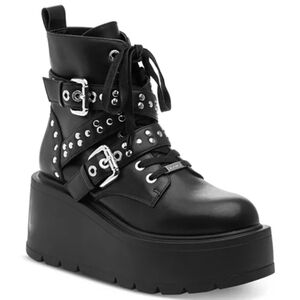 J Slides Black Studded Platform Boots
